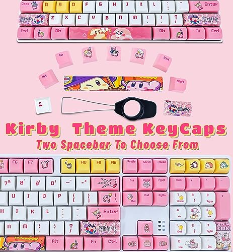 Kirby Pink XDA Keycaps for MX Switches Cute Japanese Anime Mechanical Gaming Keyboard, PBT Custom Key Caps Set