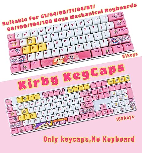Kirby Pink XDA Keycaps for MX Switches Cute Japanese Anime Mechanical Gaming Keyboard, PBT Custom Key Caps Set