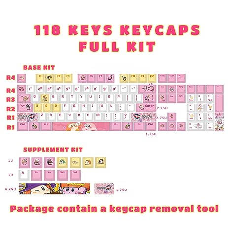 Kirby Pink XDA Keycaps for MX Switches Cute Japanese Anime Mechanical Gaming Keyboard, PBT Custom Key Caps Set