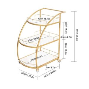 TEmkin Bar Cart Bottle Wine Rack,All Purpose Shelving, 3 Tier Serving Trolley, Metal Mesh Storage Units (B Brown Wooden Board) (A Brown Wooden Board)