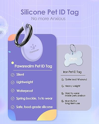 PawsRealm NFC & QR Code Pet ID Tag, Silicone Silent Dog Tag, Cat Name Tag, Personalized Customized Dog Tag, Modifiable Pet Online Profile, Instant Pet Location Alert Email, Anti-Lost Function