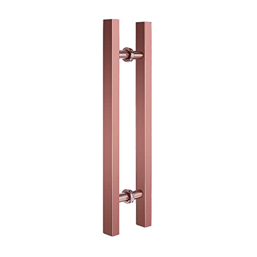 SUCHETA Modern Square Entry Door Handle,Modern Steel Push Pull Door Handle,for Sliding Glass Shower Barn Door,Interior Exterior Door,Hardware Included (Color: Rose Gold,Size: 120 x 90cm)