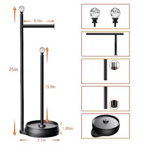 KASUNTO Hand Towel Holder Stand & Toilet Paper Holder with Heavy Base, Free Standing Towel Rack Marble Texture Base for Bathroom Counter, Modern & Stylish Design, Black