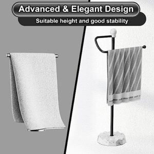 KASUNTO Hand Towel Holder Stand & Toilet Paper Holder with Heavy Base, Free Standing Towel Rack Marble Texture Base for Bathroom Counter, Modern & Stylish Design, Black