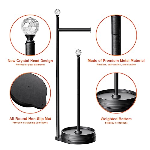 KASUNTO Hand Towel Holder Stand & Toilet Paper Holder with Heavy Base, Free Standing Towel Rack Marble Texture Base for Bathroom Counter, Modern & Stylish Design, Black