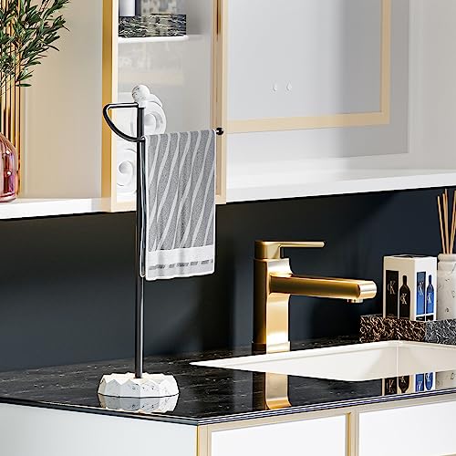 KASUNTO Hand Towel Holder Stand & Toilet Paper Holder with Heavy Base, Free Standing Towel Rack Marble Texture Base for Bathroom Counter, Modern & Stylish Design, Black