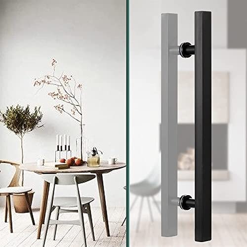 SUCHETA Modern Square Entry Door Handle,Modern Steel Push Pull Door Handle,for Sliding Glass Shower,Barn Door,Interior Exterior Door,Hardware Included (Color: Black,Size: 120 x 90cm)