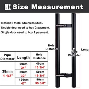 SUCHETA 24/32/47 Inch Heavy Duty Door Handle,Sliding Barn Door Matte Black Stainless Steel Pipe Handle Set,for Interior and Exterior Door (Size: 80cm (32"))