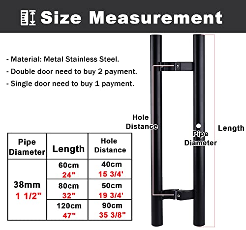 SUCHETA 24/32/47 Inch Heavy Duty Door Handle,Sliding Barn Door Matte Black Stainless Steel Pipe Handle Set,for Interior and Exterior Door (Size: 80cm (32"))