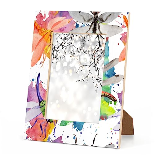 Dragonfly Colorful 4x6 Picture Frame Picture Frame for Wall and Tabletop Display, Horizontal and Vertical for Wall Mounting Dragonfly Wooden Photo Frame