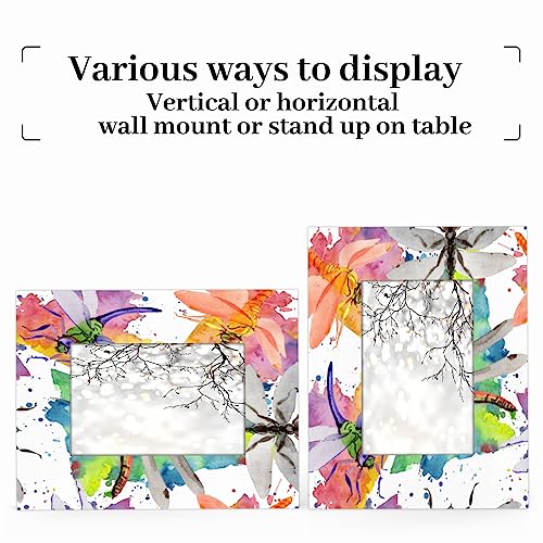 Dragonfly Colorful 4x6 Picture Frame Picture Frame for Wall and Tabletop Display, Horizontal and Vertical for Wall Mounting Dragonfly Wooden Photo Frame