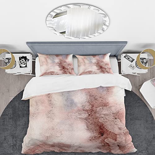 DESIGN ART Designart 'Pastel Abstract with Blue Pink & Dark Red Spots' Modern Duvet Cover Set Full/Queen Cover + 2 Shams 3 Piece