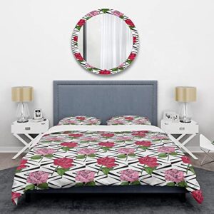 design art designart 'retro pink and red roses' mid-century duvet cover set twin cover + 1 sham (comforter not included) 2 piece