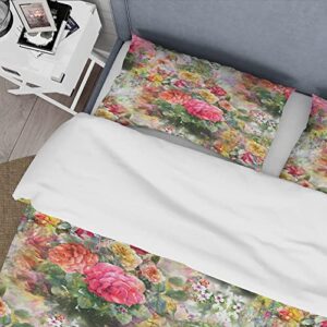 DESIGN ART Designart 'Red Yellow and Pink Flowers with Green Leaves' Traditional Duvet Cover Set King