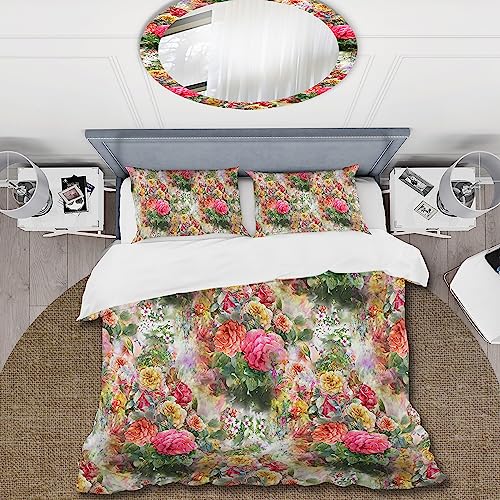 DESIGN ART Designart 'Red Yellow and Pink Flowers with Green Leaves' Traditional Duvet Cover Set King