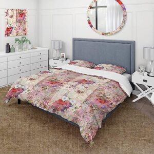 design art designart 'red and white orchids with grunge flowers' traditional duvet cover set king