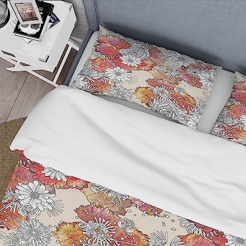 DESIGN ART Designart 'Abstract Red Flowers Under Black & White Flowers' Traditional Duvet Cover Set King