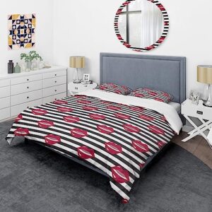 design art designart 'red lips fashion pattern' mid-century duvet cover set twin cover + 1 sham (comforter not included) 2 piece