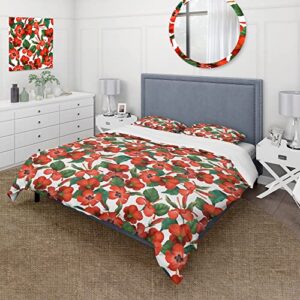 design art designart 'tropical red hibiscus flowers with green leafs on white' traditional duvet cover set twin