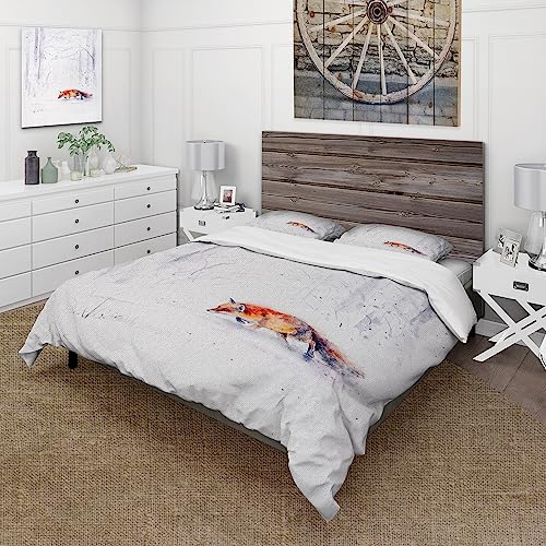 DESIGN ART Designart 'Red Fox Running in White Snow II' Farmhouse Duvet Cover Set Twin Cover + 1 Sham 2 Piece