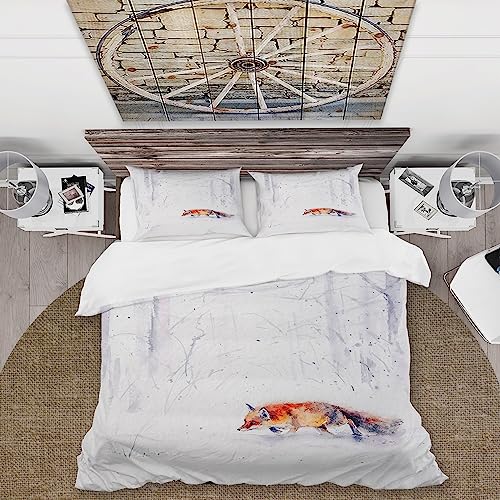 DESIGN ART Designart 'Red Fox Running in White Snow II' Farmhouse Duvet Cover Set Twin Cover + 1 Sham 2 Piece