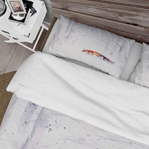 DESIGN ART Designart 'Red Fox Running in White Snow II' Farmhouse Duvet Cover Set Twin Cover + 1 Sham 2 Piece