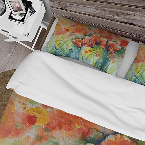 DESIGN ART Designart 'Red Blossoming Poppies V' Traditional Duvet Cover Set Full/Queen Cover + 2 Shams 3 Piece