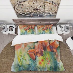 DESIGN ART Designart 'Red Blossoming Poppies V' Traditional Duvet Cover Set Full/Queen Cover + 2 Shams 3 Piece