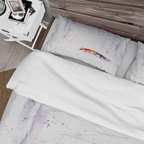 DESIGN ART Designart 'Red Fox Running in White Snow II' Farmhouse Duvet Cover Set King Cover + 2 King Shams 3 Piece