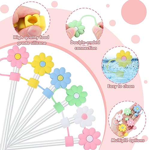 8Pcs Stanley Straw Cover Cap 10mm Cute Silicone Daisy Straw Topper Compatible with Stanley 30&40 Oz Tumbler with Handle Straw Tip Covers for Simple Modern Tumbler Accessories Reusable Straws Protector