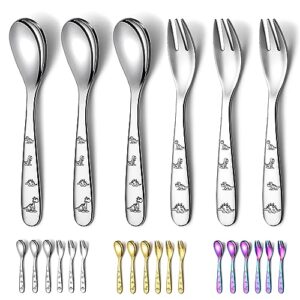 evanda toddler utensils, 6 pieces stainless steel toddler silverware set, kids utensils forks and spoons, mirror polished smooth round tableware and dishwasher safe