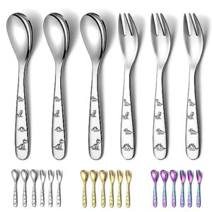 Evanda Toddler Utensils, 6 Pieces Stainless Steel Toddler silverware set, Kids Utensils Forks and Spoons, Mirror Polished Smooth Round Tableware and Dishwasher Safe