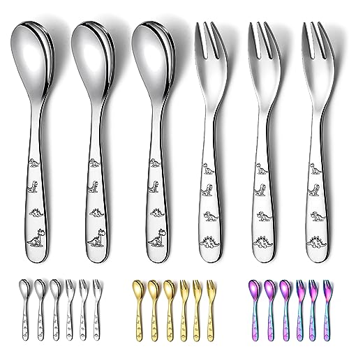 Evanda Toddler Utensils, 6 Pieces Stainless Steel Toddler silverware set, Kids Utensils Forks and Spoons, Mirror Polished Smooth Round Tableware and Dishwasher Safe