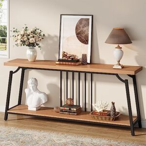 tribesigns 70.9 inches extra long sofa table behind couch, natural industrial entry console table with 2-tier storage shelves for living room entryway hallway