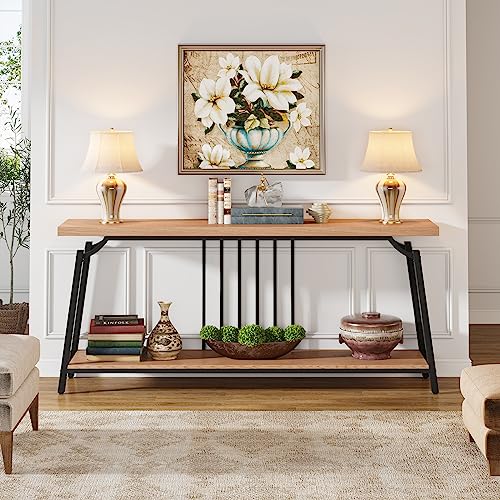 Tribesigns 70.9 Inches Extra Long Sofa Table Behind Couch, Natural Industrial Entry Console Table with 2-Tier Storage Shelves for Living Room Entryway Hallway