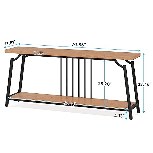 Tribesigns 70.9 Inches Extra Long Sofa Table Behind Couch, Natural Industrial Entry Console Table with 2-Tier Storage Shelves for Living Room Entryway Hallway