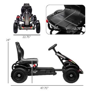 Aosom Kids Pedal Go Kart, Outdoor Ride on Toys with Adjustable Seat, Sharp Handling, Handbrake, 4 Non-Slip Rubber Wheels for Boys & Girls Aged 5-12 Years Old, Black