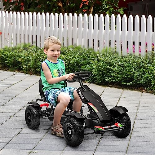 Aosom Kids Pedal Go Kart, Outdoor Ride on Toys with Adjustable Seat, Sharp Handling, Handbrake, 4 Non-Slip Rubber Wheels for Boys & Girls Aged 5-12 Years Old, Black