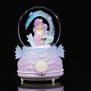 snow globe for girls, sapouni mermaid musical snow globe, automatic snowfall snow globes with color changing lights, perfect music box for girls/daughter/granddaughter, home decor