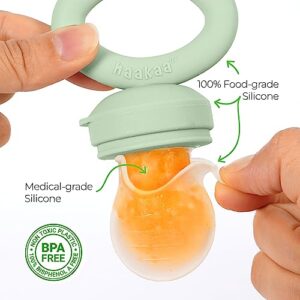 Haakaa Silicone Fresh Food Feeder with Silicone Pouch Cover 1 PK BPA Free (Olive Green)