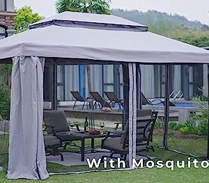 Yangming Gazebo 10X13ft Outdoor Gazebos Clearance with Mosquito Netting and Curtains for Patio, Backyard, Lawn, Garden, Deck, Gray