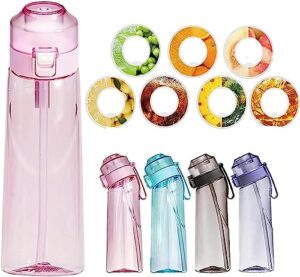 mqb sports air water bottle, 650ml starter up set drinking bottles with 7 fruit flavour pods scented for flavouring 0 calorie, 0 sugar water cup, for gym and outdoor gifts (pink)