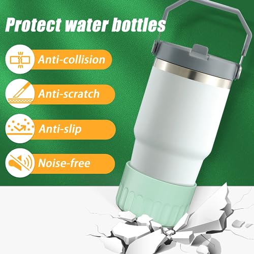 2Pcs Silicone Bumper Boot for Stanley Quencher Adventure 40oz & IceFlow 20oz 30oz, Anti-Slip Protective Water Bottle Bottom Sleeve Cover, for Stanley Tumbler Accessories(Green)