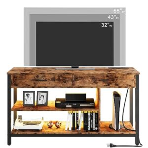 IRONCK TV Stand for 55 Inch TV, Entertainment Center with Power Outlet, LED Gaming Industrial TV Console with Media Storage Shelf and 2 Large Drawers,for Bedroom/Living Room, Vintage Brown