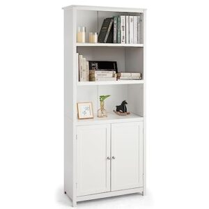 silkydry bookshelf with storage cabinet, 3-tier open shelf, standing tall bookcase with double doors, anti-tipping device & adjustable shelves, versatile book shelf for home office (white)