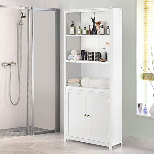 SILKYDRY Bookshelf with Storage Cabinet, 3-Tier Open Shelf, Standing Tall Bookcase with Double Doors, Anti-Tipping Device & Adjustable Shelves, Versatile Book Shelf for Home Office (White)