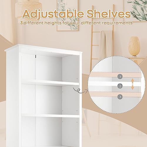 SILKYDRY Bookshelf with Storage Cabinet, 3-Tier Open Shelf, Standing Tall Bookcase with Double Doors, Anti-Tipping Device & Adjustable Shelves, Versatile Book Shelf for Home Office (White)