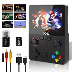 retro handheld game console with 64g tf card, support 10000+games, hdmi and tv output 3.5 inch ips screen portable rechargeable open source game console emulator with card reader and video cable black