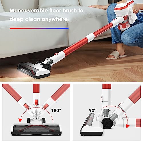 Micol Cordless Vacuum Cleaner, 6-in-1 Rechargeable Stick Vacuum, Lightweight Cordless Vacuum with 2200mAh Battery Up to 38mins Runtime, Powerful Vacuum Cleaner for Pet Hair Home Hard Floor Carpet Car