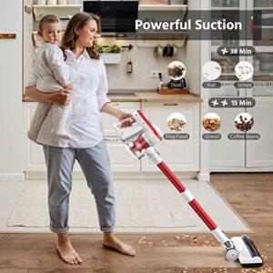 Micol Cordless Vacuum Cleaner, 6-in-1 Rechargeable Stick Vacuum, Lightweight Cordless Vacuum with 2200mAh Battery Up to 38mins Runtime, Powerful Vacuum Cleaner for Pet Hair Home Hard Floor Carpet Car